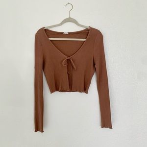 Tie Ribbed Cropped Cardigan